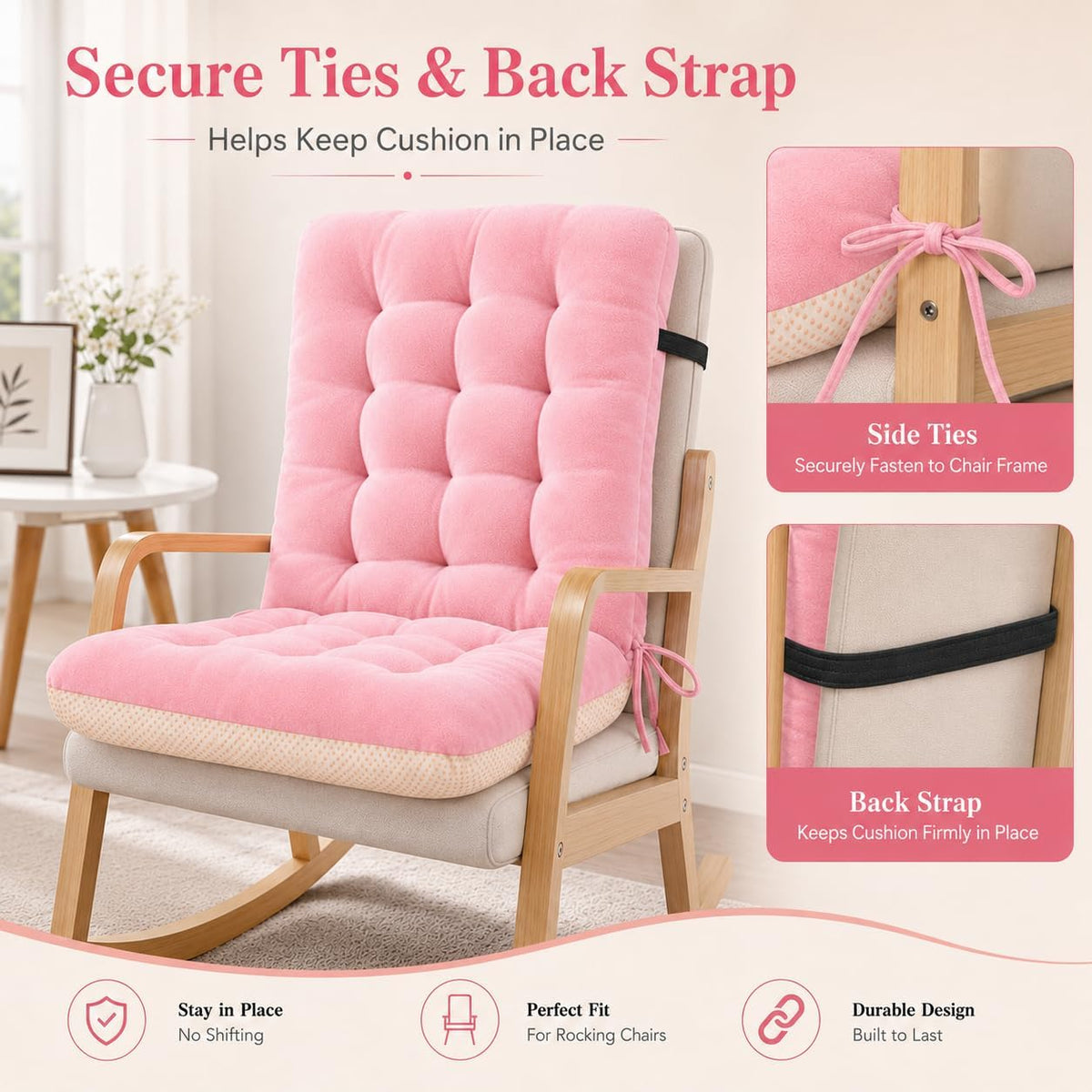 Rocking Chair Cushions Outdoor Indoor - Pink Patio Rocker Glider Seat Pad