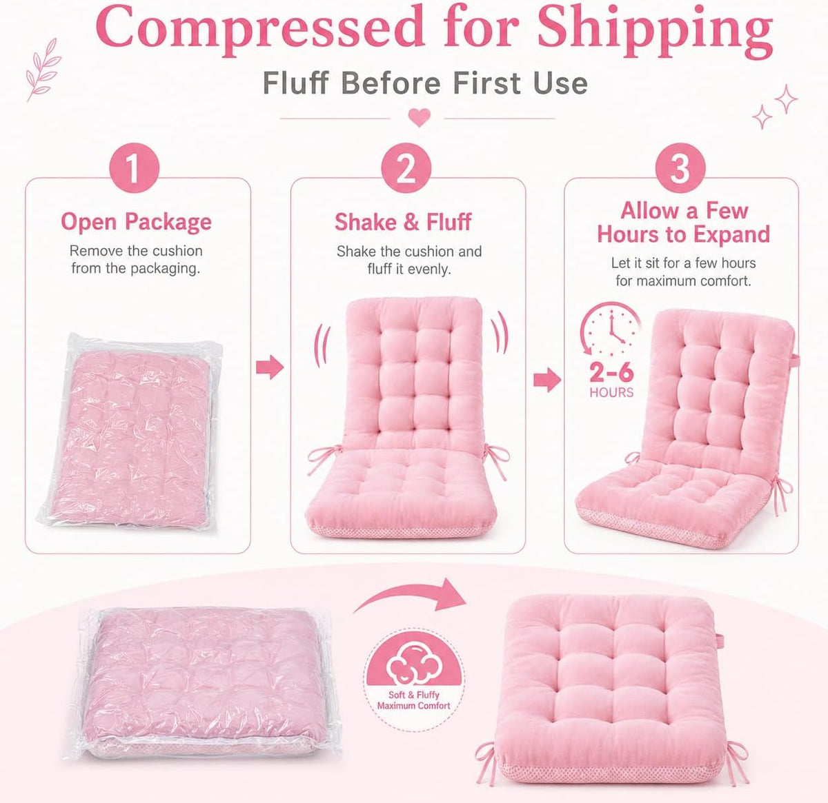 Rocking Chair Cushions Outdoor Indoor - Pink Patio Rocker Glider Seat Pad