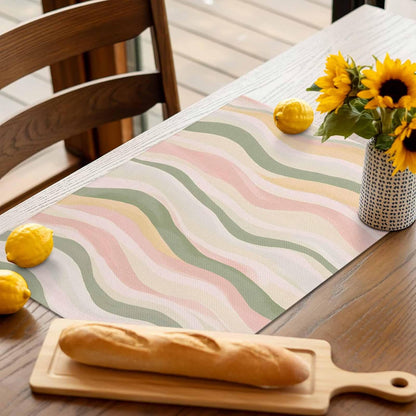 Placemats Light Green Pink Stripes Table Mats Set of 4, Washable Heat Tolerant Low Saturation Colorful Pattern Placemats for Indoor Kitchen Dining, Outdoor Party Dinner,13x19IN