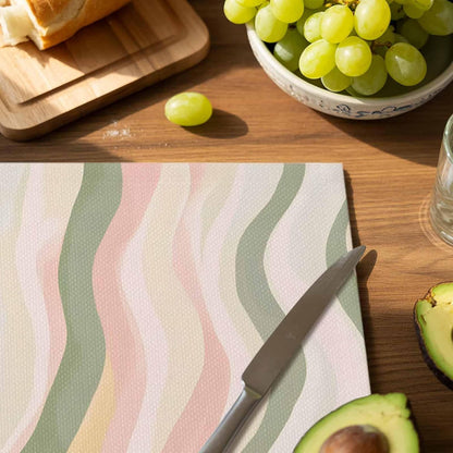 Placemats Light Green Pink Stripes Table Mats Set of 4, Washable Heat Tolerant Low Saturation Colorful Pattern Placemats for Indoor Kitchen Dining, Outdoor Party Dinner,13x19IN