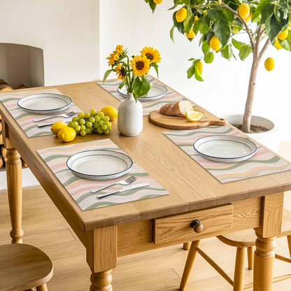 Placemats Light Green Pink Stripes Table Mats Set of 4, Washable Heat Tolerant Low Saturation Colorful Pattern Placemats for Indoor Kitchen Dining, Outdoor Party Dinner,13x19IN