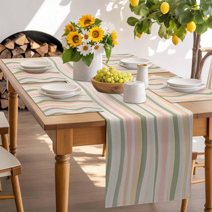 Placemats Light Green Pink Stripes Table Mats Set of 4, Washable Heat Tolerant Low Saturation Colorful Pattern Placemats for Indoor Kitchen Dining, Outdoor Party Dinner,13x19IN