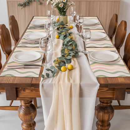 Placemats Light Green Pink Stripes Table Mats Set of 4, Washable Heat Tolerant Low Saturation Colorful Pattern Placemats for Indoor Kitchen Dining, Outdoor Party Dinner,13x19IN