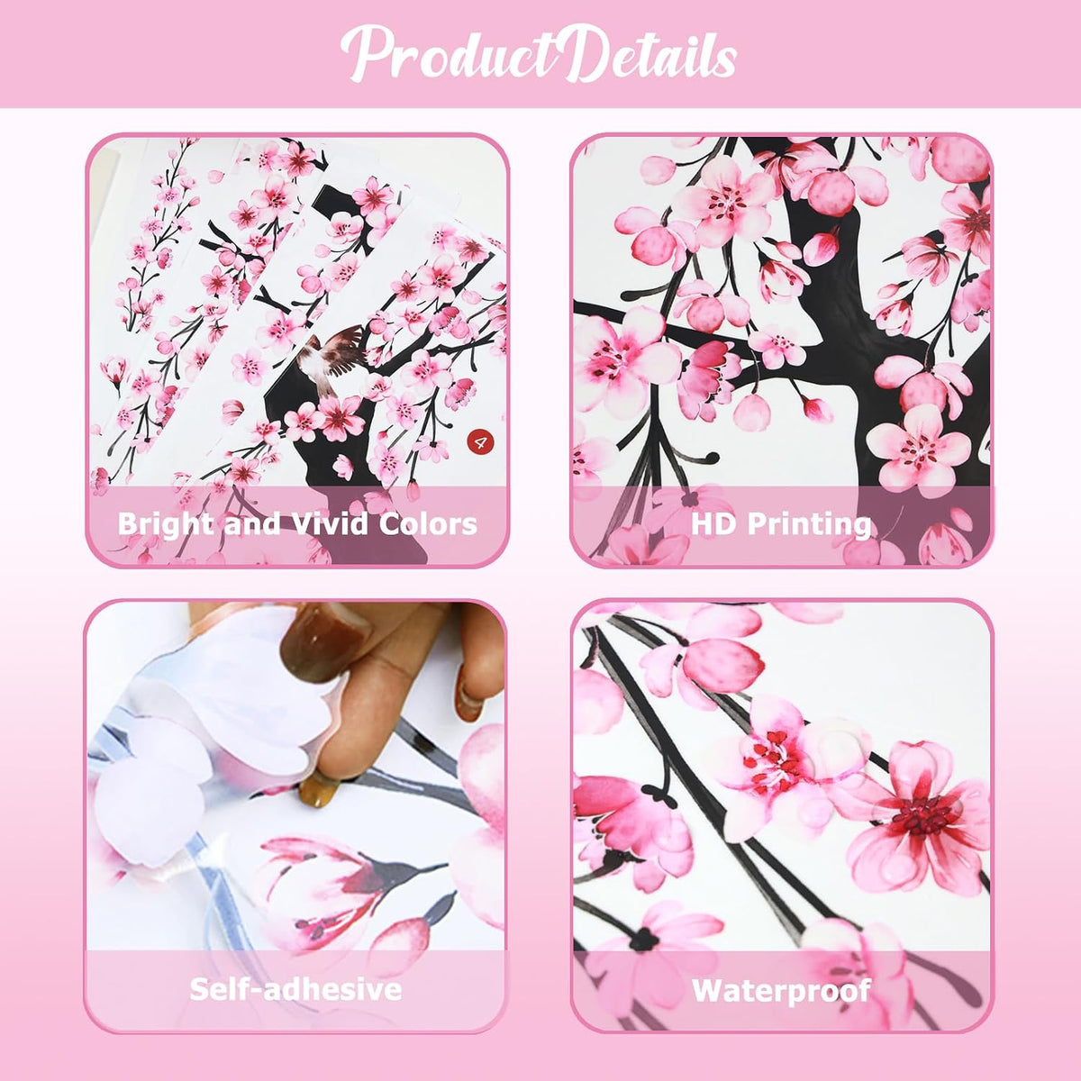 Lilac Wall Decoration 4 Sheets Large Cherry Blossom Tree Wall Stickers
