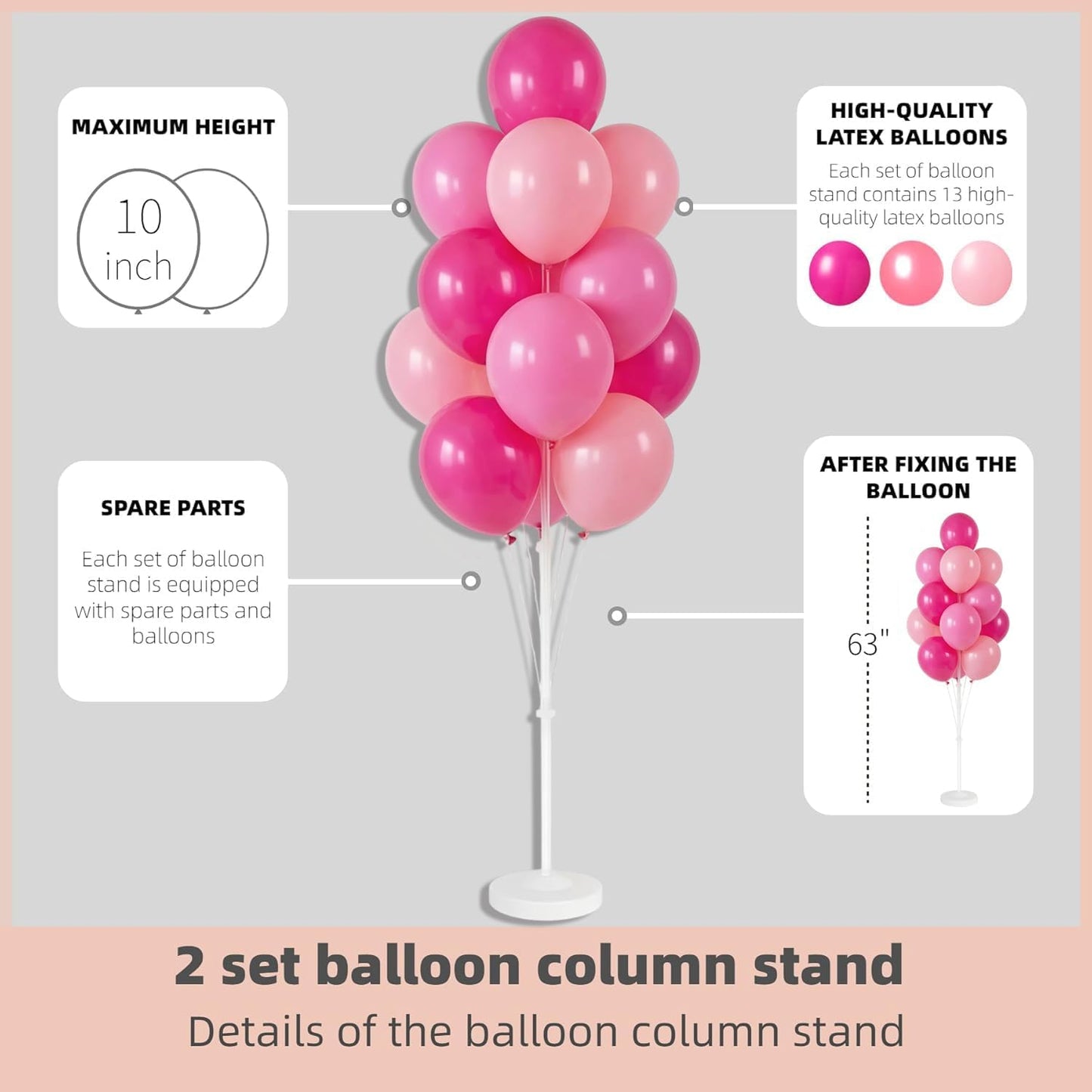Balloon Column Kit Set of 2 With Balloons Included - Balloon Tower with Stand, Base, and Pole,Backdrop Decoration for Wedding, Baby Shower, Birthday Party, or Bachelorette Parties (Pink)