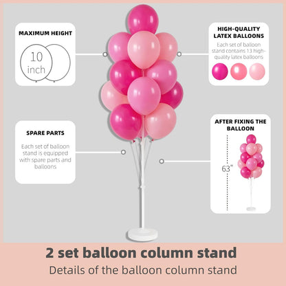 Balloon Column Kit Set of 2 With Balloons Included - Balloon Tower with Stand, Base, and Pole,Backdrop Decoration for Wedding, Baby Shower, Birthday Party, or Bachelorette Parties (Pink)