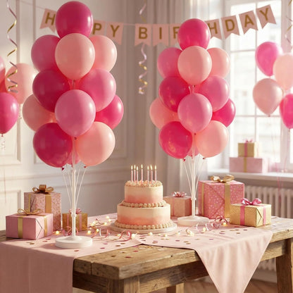 Balloon Column Kit Set of 2 With Balloons Included - Balloon Tower with Stand, Base, and Pole,Backdrop Decoration for Wedding, Baby Shower, Birthday Party, or Bachelorette Parties (Pink)