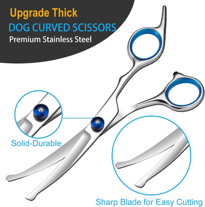 5 in 1 Upgraded Thicken Dog Grooming Scissors, Professional Dog Scissors for Grooming with Safety Round Tips, Lengnoyp Stainless Steel Thinning Shears, Pet Cat Shears for Grooming Kit