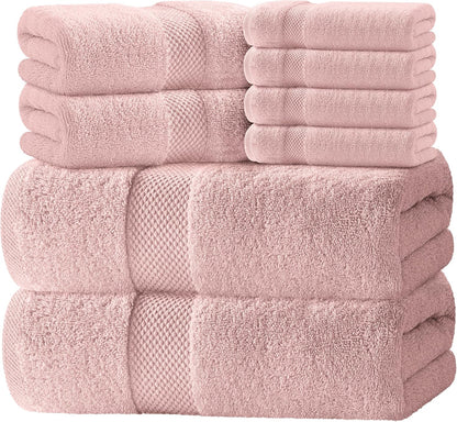 Luxury Bath Towel Set of 8 Pieces - 100% Turkish Cotton Highly Absorbent Towels for Bathroom, 2 Luxury Bath Towels 700GSM, 2 Hand Towels, 4 Washcloths, Pink