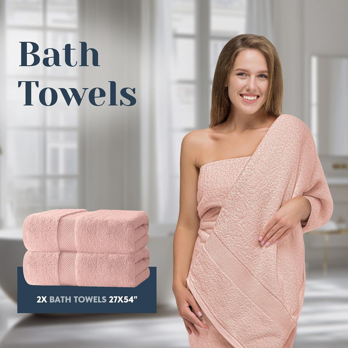 Luxury Bath Towel Set of 8 Pieces - 100% Turkish Cotton Highly Absorbent Towels for Bathroom, 2 Luxury Bath Towels 700GSM, 2 Hand Towels, 4 Washcloths, Pink