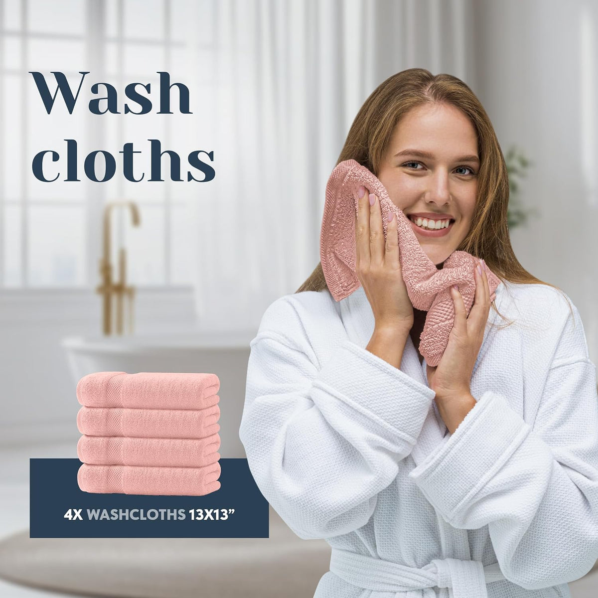 Luxury Bath Towel Set of 8 Pieces - 100% Turkish Cotton Highly Absorbent Towels for Bathroom, 2 Luxury Bath Towels 700GSM, 2 Hand Towels, 4 Washcloths, Pink