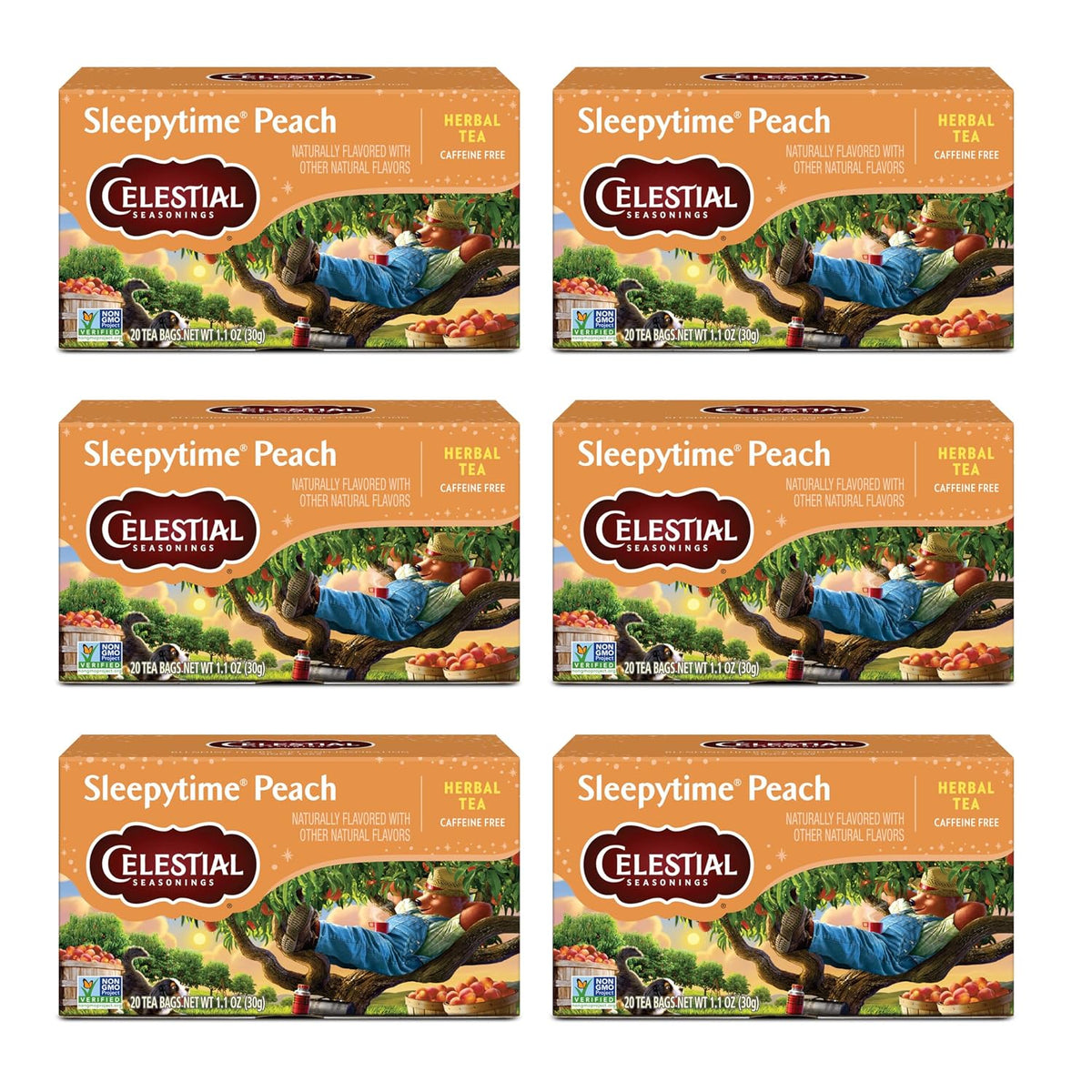 Sleepytime Herbal Tea, Peach, Caffeine Free Sleep Tea, 20 Tea Bags Per Box (Pack of 6)