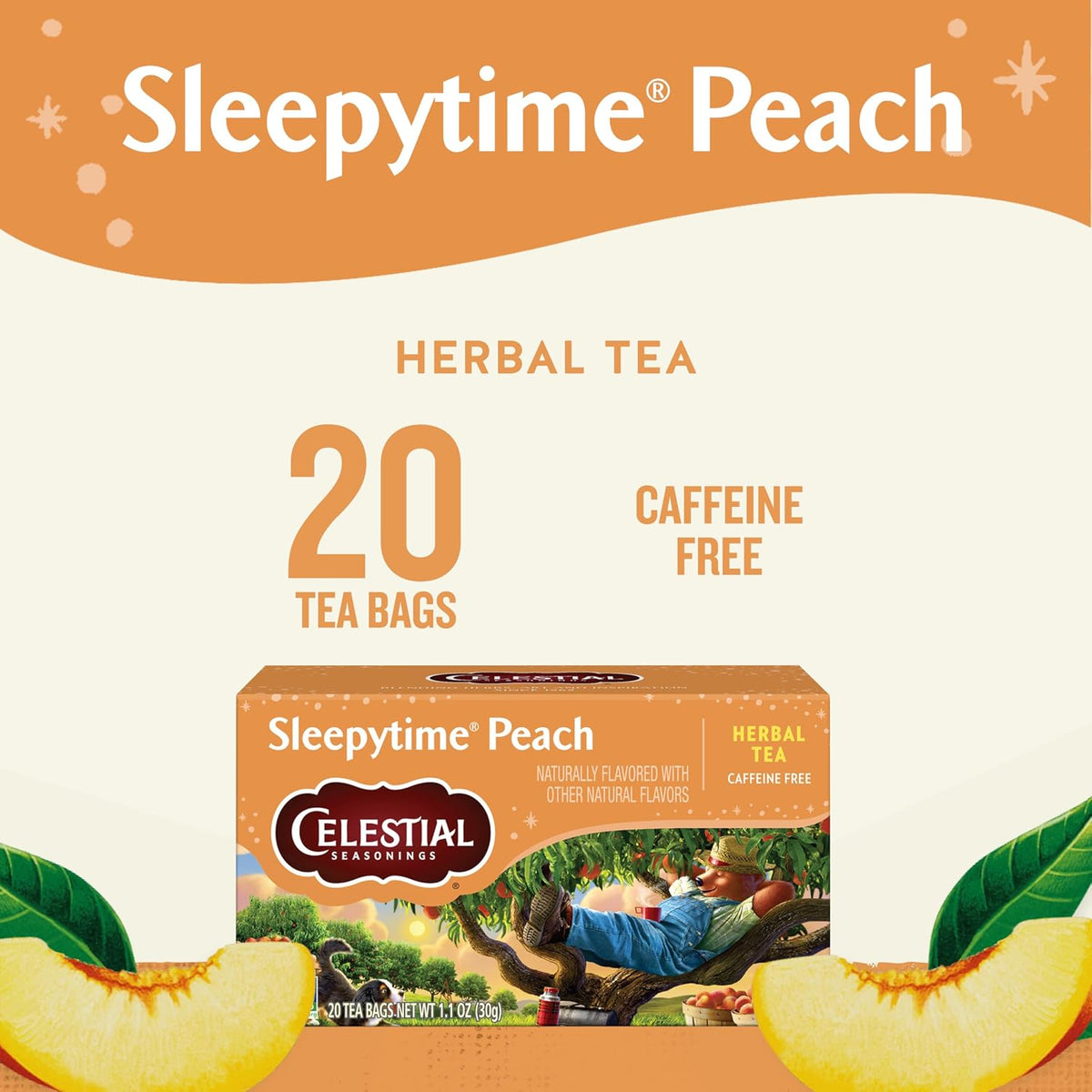Sleepytime Herbal Tea, Peach, Caffeine Free Sleep Tea, 20 Tea Bags Per Box (Pack of 6)