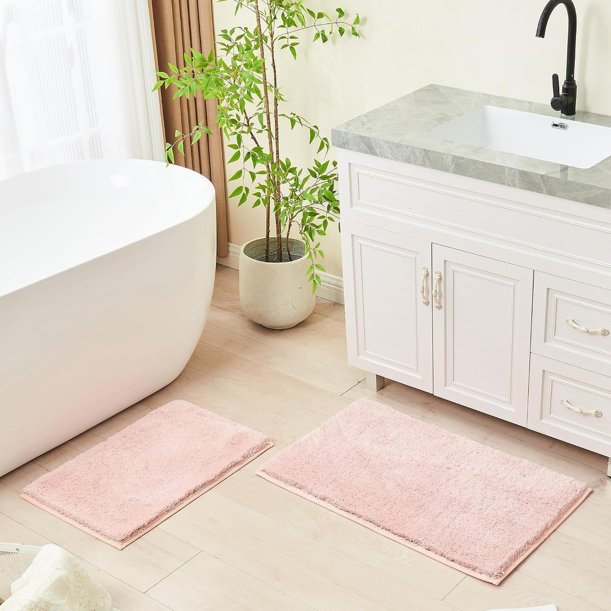Dusty Pink Shaggy Bath Mat 32"x20" Non Slip Washable Rug