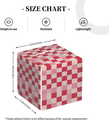 Beige Pink Checkerboard Pattern Tissue Box Cover Leather Tissue Box Case Holder Decorative Facial Paper Organizer for Car Bathroom Tabletop