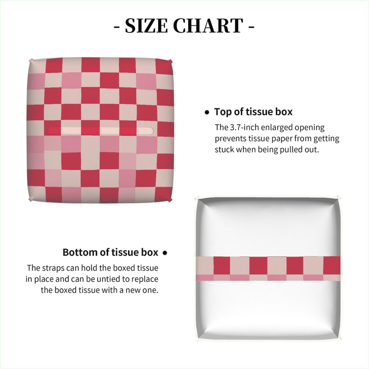 Beige Pink Checkerboard Pattern Tissue Box Cover Leather Tissue Box Case Holder Decorative Facial Paper Organizer for Car Bathroom Tabletop