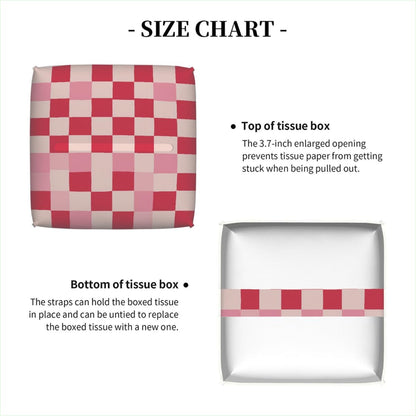 Beige Pink Checkerboard Pattern Tissue Box Cover Leather Tissue Box Case Holder Decorative Facial Paper Organizer for Car Bathroom Tabletop