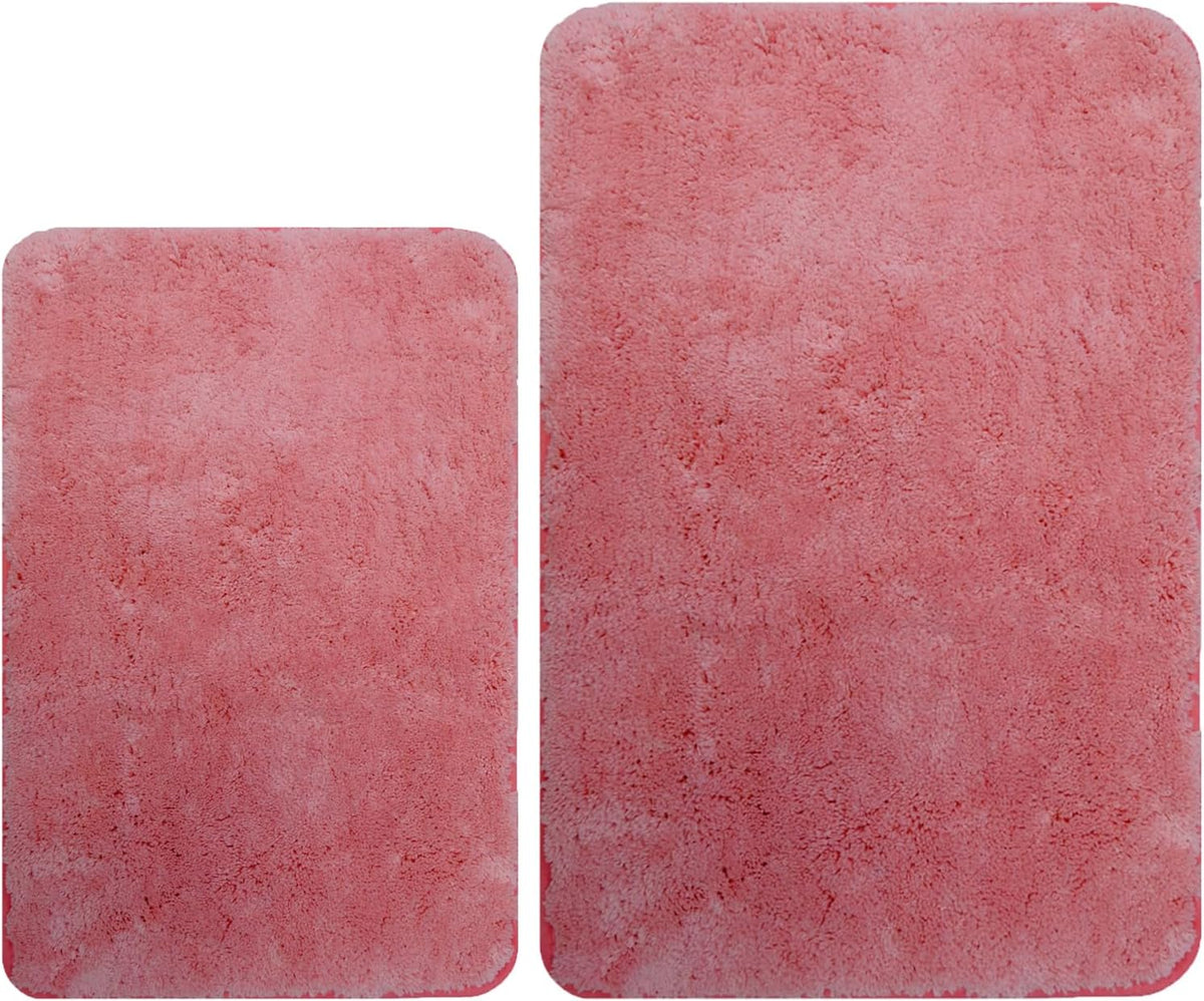 2 Piece Bathroom Rugs and Mats Sets, Non-Slip Microfiber Bath Rugs, Machine Washable Absorbent Bath Mats for Bathroom Floor (Pink, 16''x24'' Plus 20''x32'')