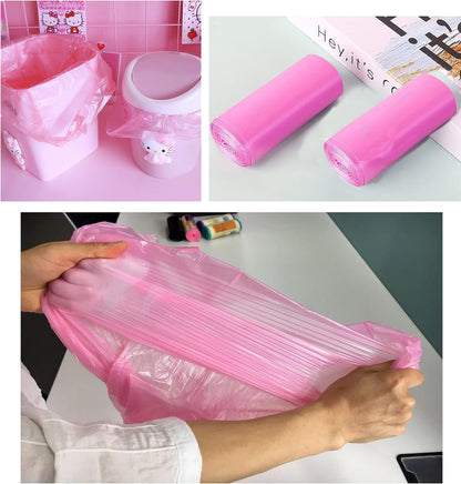 4 GALLON Bathroom Trash Bags, 5 Rolls/100 Counts Small HANDLES Garbage Bags for Office, Kitchen,Bedroom Waste Bin,Colorful Portable Strong Rubbish Bags (Pink 100 Counts)