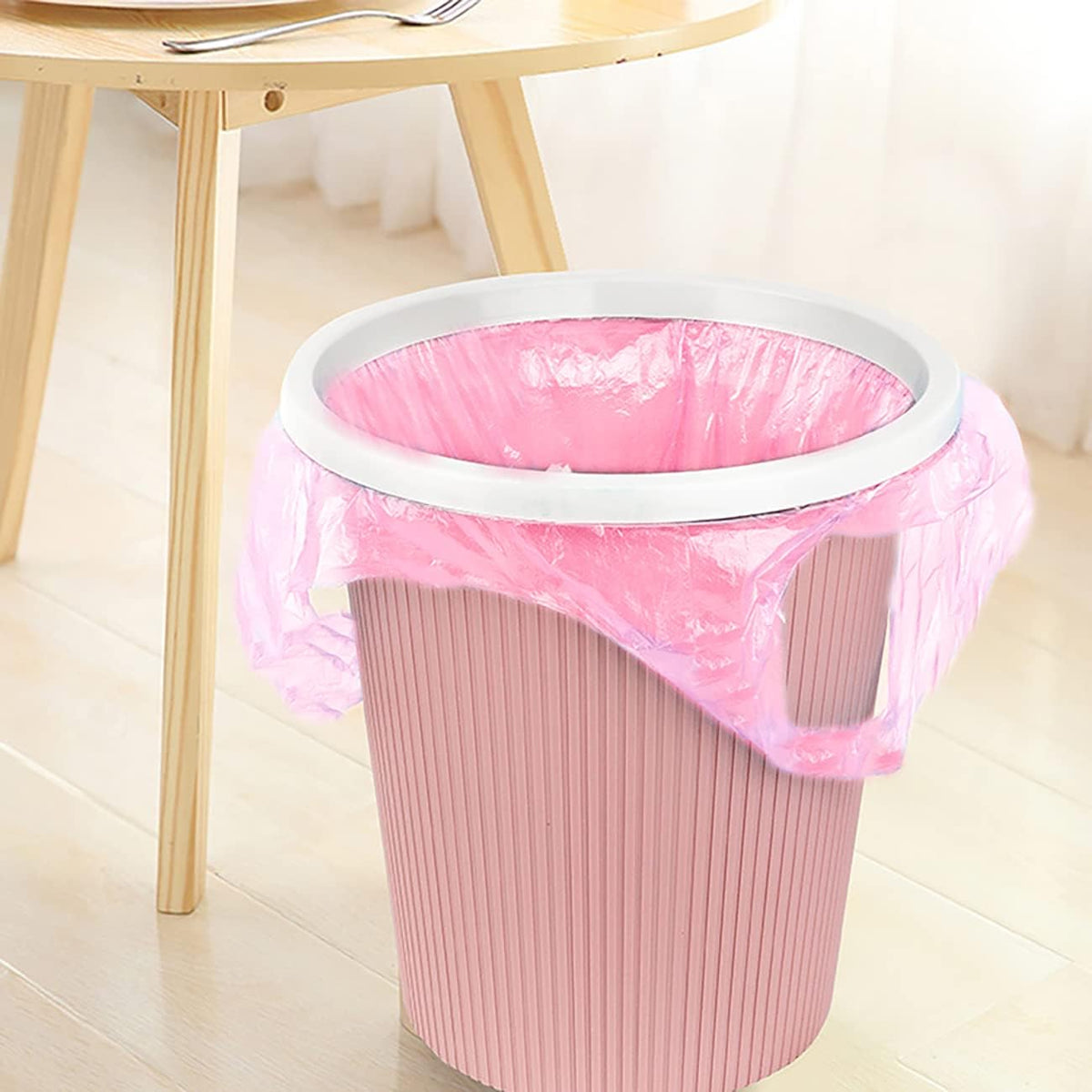 4 GALLON Bathroom Trash Bags, 5 Rolls/100 Counts Small HANDLES Garbage Bags for Office, Kitchen,Bedroom Waste Bin,Colorful Portable Strong Rubbish Bags (Pink 100 Counts)