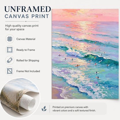 Pastel Surf Sunset Wall Art Pink Purple Ocean Canvas Print Coastal Wave Artwork for Bedroom Living Room Beach Decor 11x14in Unframed