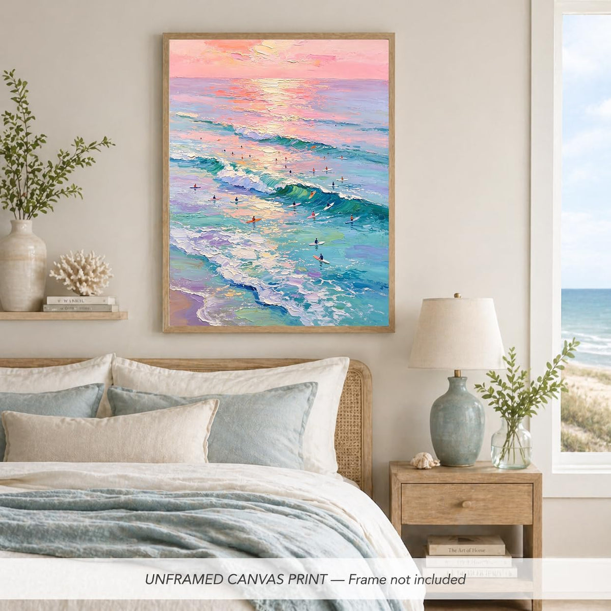 Pastel Surf Sunset Wall Art Pink Purple Ocean Canvas Print Coastal Wave Artwork for Bedroom Living Room Beach Decor 11x14in Unframed