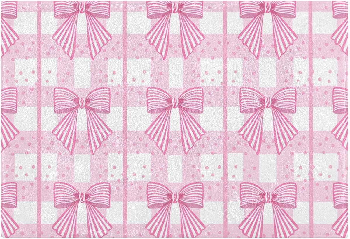Pink Striped Bows Bathroom Rug, Non Slip Dry Quickly Bath Mat, Absorbent Soft Bath Rug, Home Decor Accessories, 24"x16"