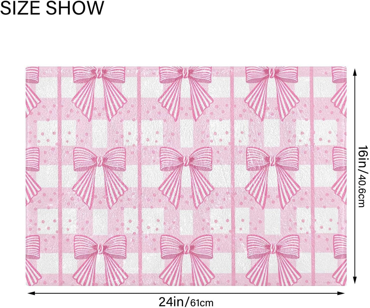 Pink Striped Bows Bathroom Rug, Non Slip Dry Quickly Bath Mat, Absorbent Soft Bath Rug, Home Decor Accessories, 24"x16"
