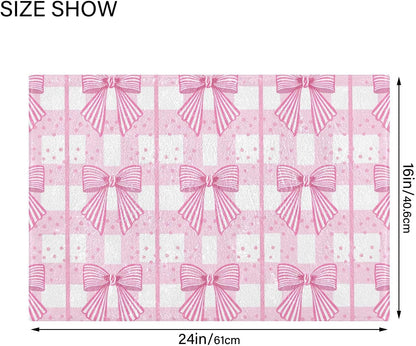 Pink Striped Bows Bathroom Rug, Non Slip Dry Quickly Bath Mat, Absorbent Soft Bath Rug, Home Decor Accessories, 24"x16"