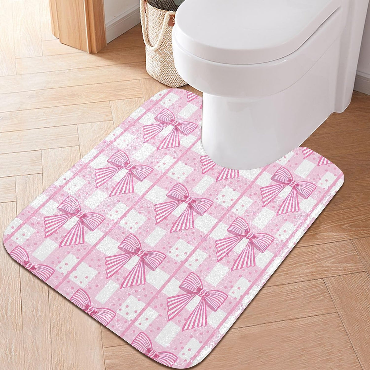 Pink Striped Bows Bathroom Rug, Non Slip Dry Quickly Bath Mat, Absorbent Soft Bath Rug, Home Decor Accessories, 24"x16"