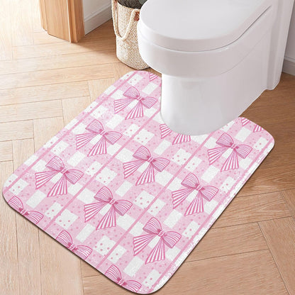 Pink Striped Bows Bathroom Rug, Non Slip Dry Quickly Bath Mat, Absorbent Soft Bath Rug, Home Decor Accessories, 24"x16"