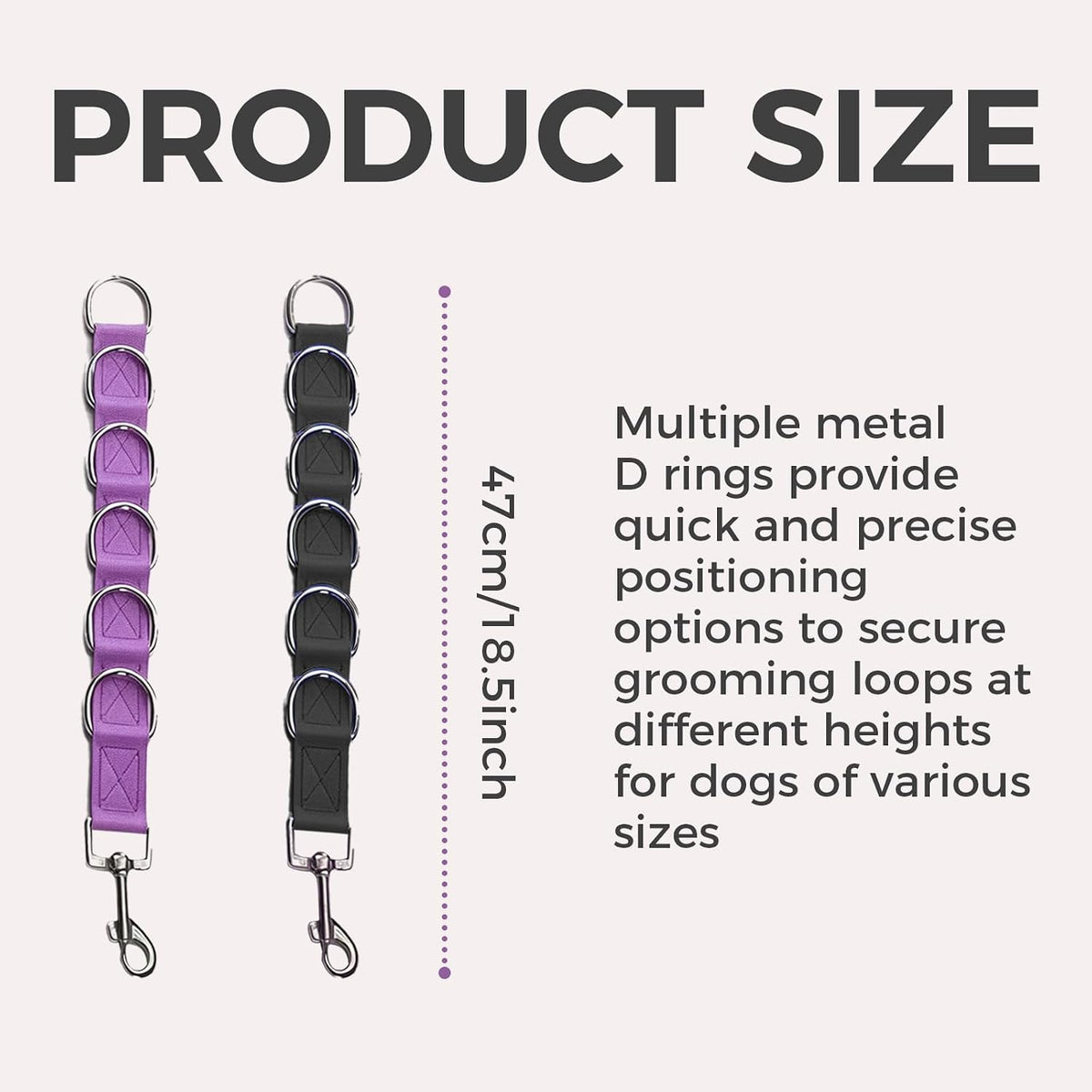 Dog Grooming Loop 47cm/18.5in Table Arm Extension 2 PCS Adjustable D Ring Bath Restraint Noose with Locking Clip Quick Release for Small Medium Large Dogs Rose Red Pink