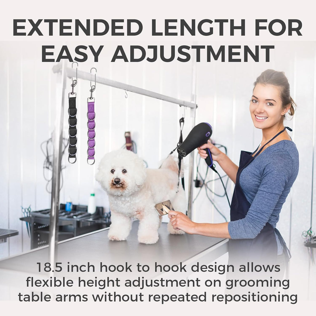 Dog Grooming Loop 47cm/18.5in Table Arm Extension 2 PCS Adjustable D Ring Bath Restraint Noose with Locking Clip Quick Release for Small Medium Large Dogs Rose Red Pink