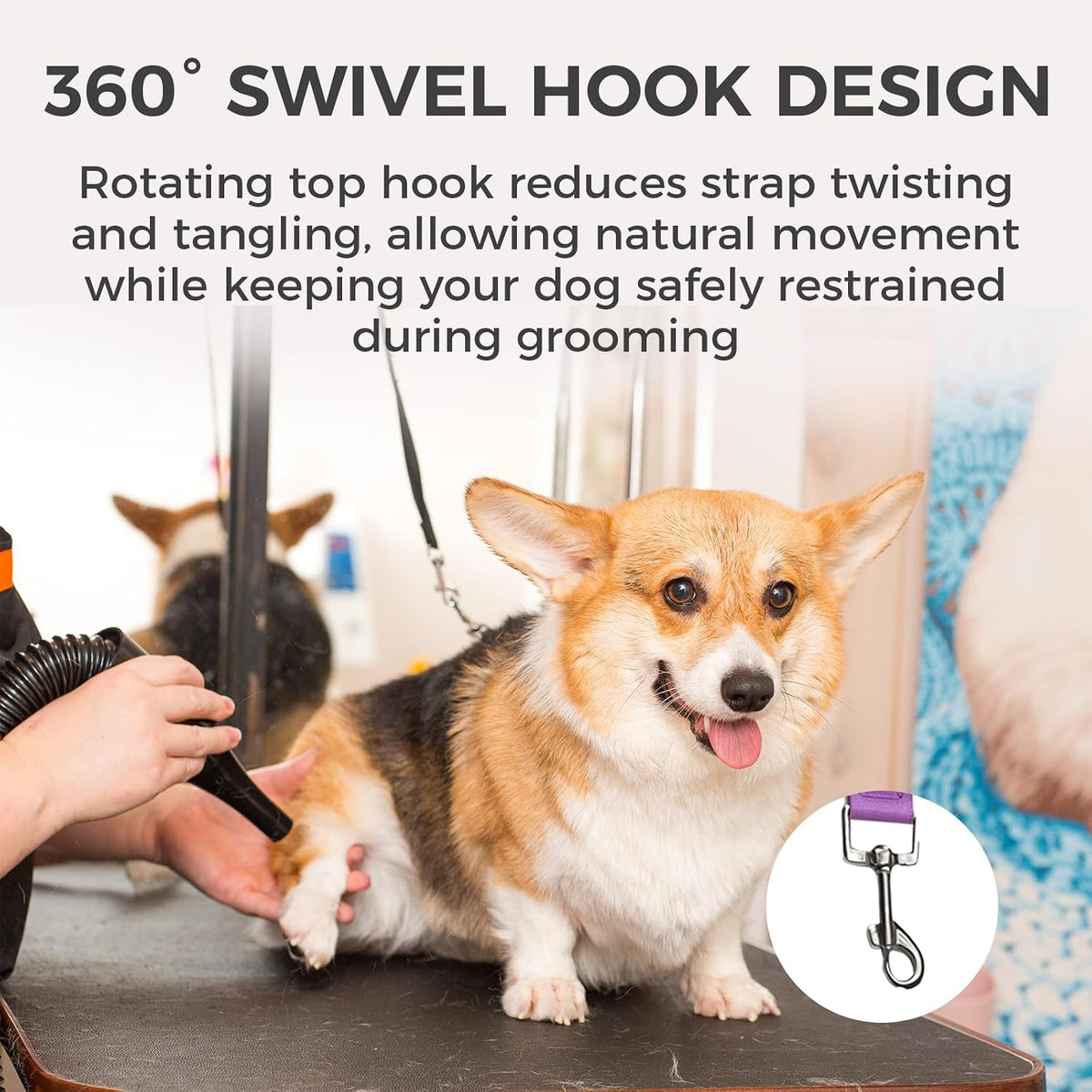 Dog Grooming Loop 47cm/18.5in Table Arm Extension 2 PCS Adjustable D Ring Bath Restraint Noose with Locking Clip Quick Release for Small Medium Large Dogs Rose Red Pink