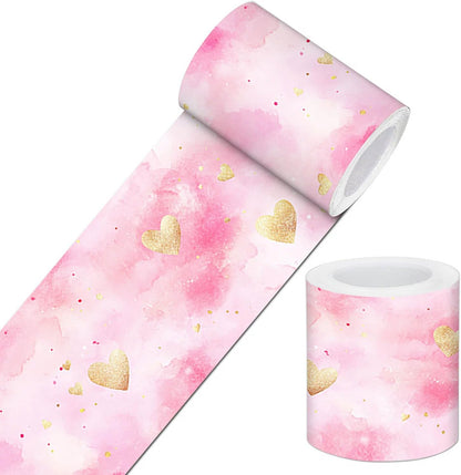 Wallpaper Border Peel and Stick Wall Pink Watercolor Hearts 4x196 Inch