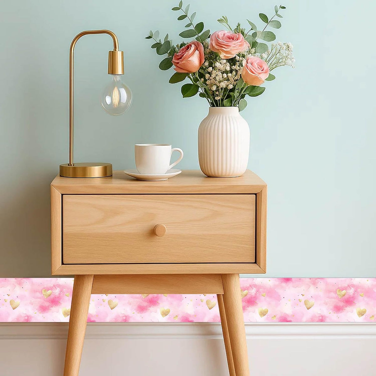 Wallpaper Border Peel and Stick Wall Pink Watercolor Hearts 4x196 Inch