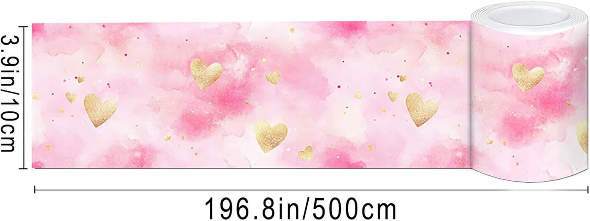 Wallpaper Border Peel and Stick Wall Pink Watercolor Hearts 4x196 Inch