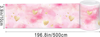 Wallpaper Border Peel and Stick Wall Pink Watercolor Hearts 4x196 Inch