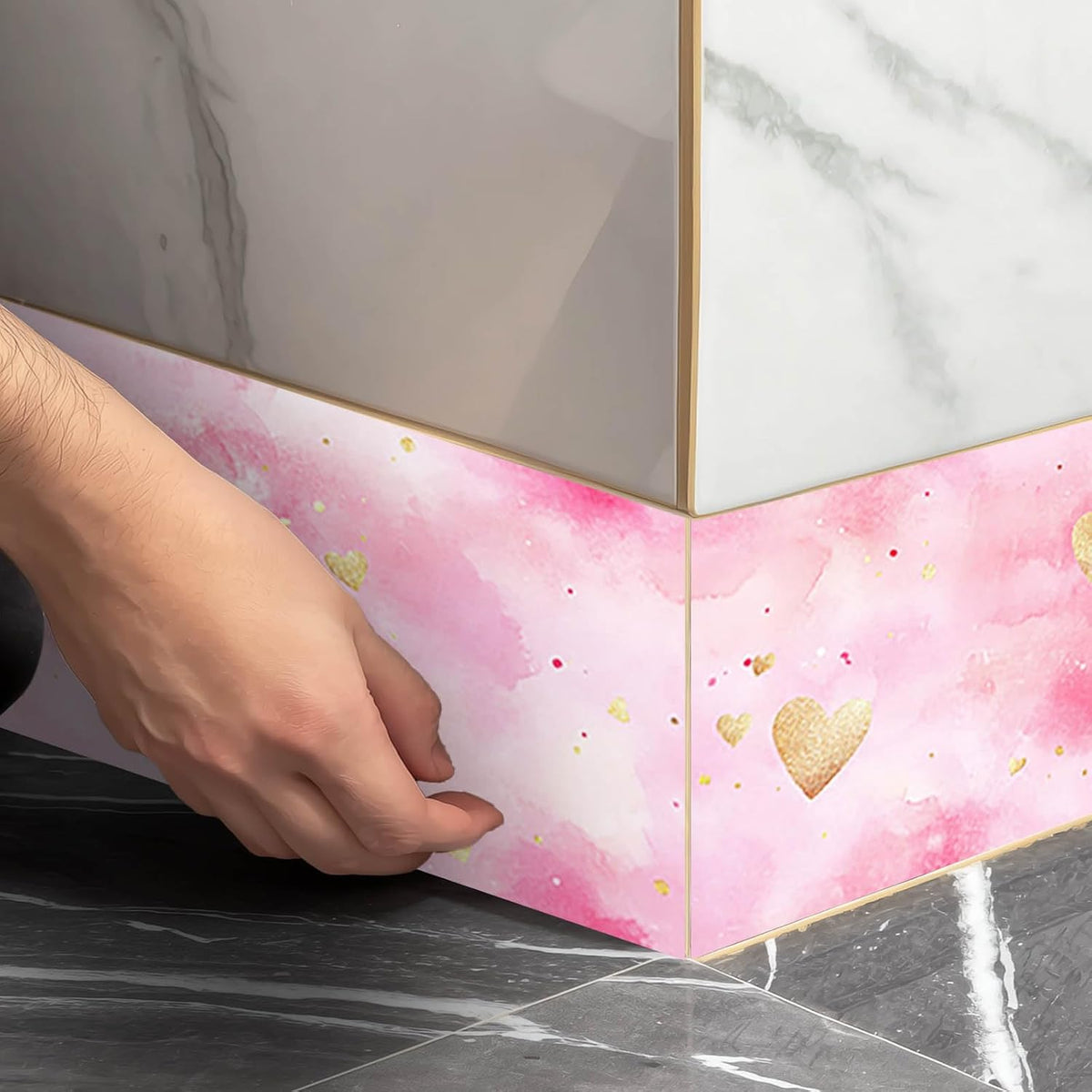 Wallpaper Border Peel and Stick Wall Pink Watercolor Hearts 4x196 Inch