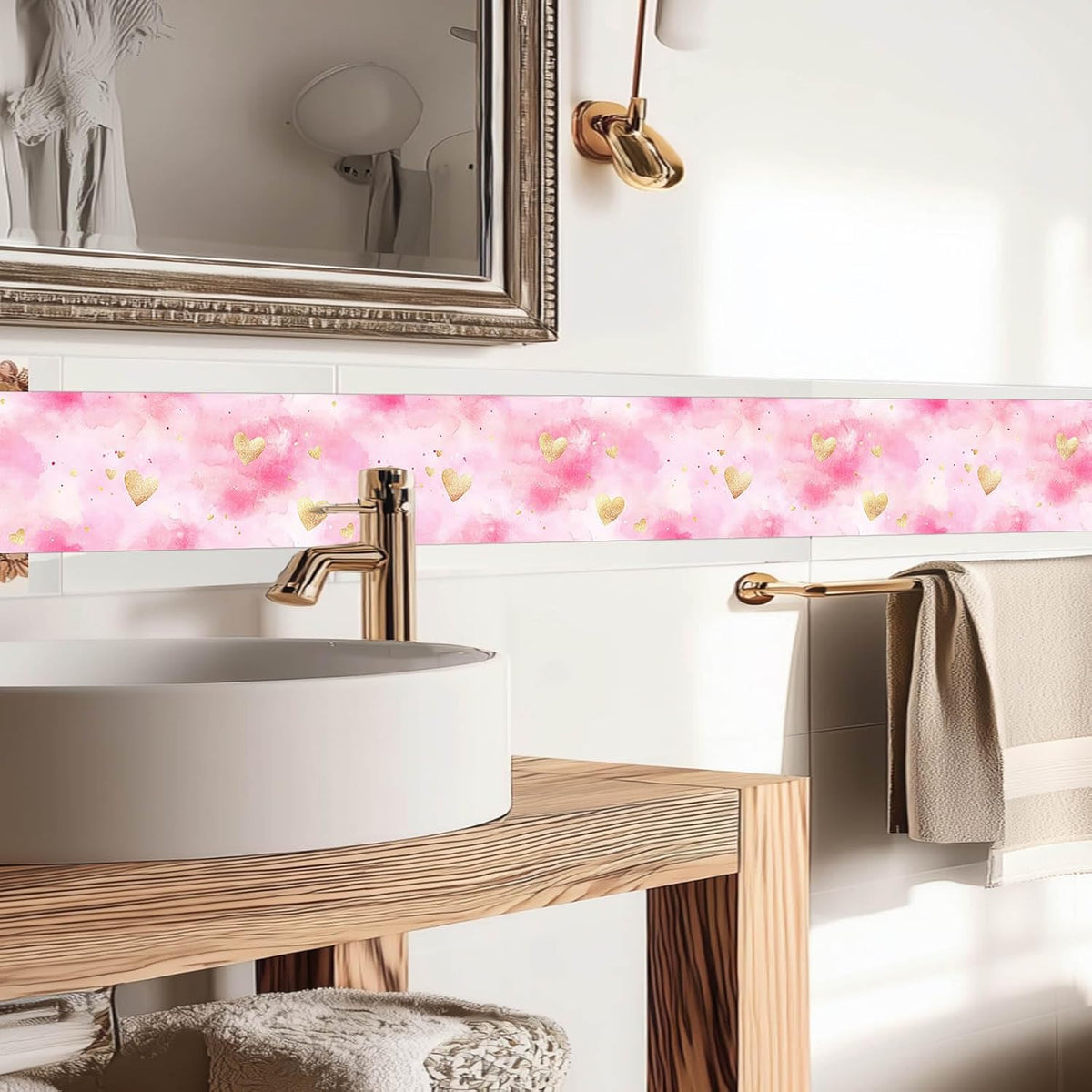 Wallpaper Border Peel and Stick Wall Pink Watercolor Hearts 4x196 Inch