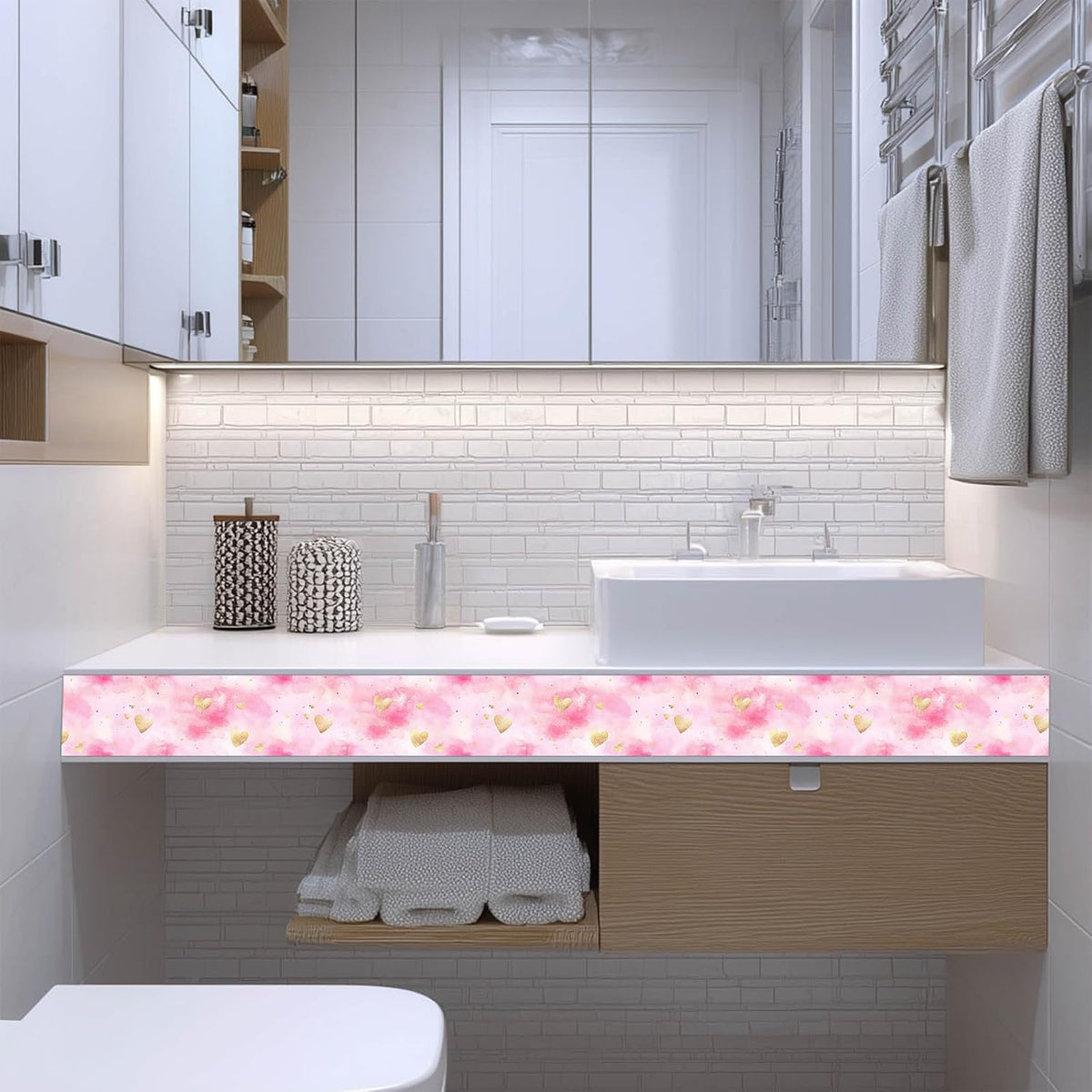 Wallpaper Border Peel and Stick Wall Pink Watercolor Hearts 4x196 Inch