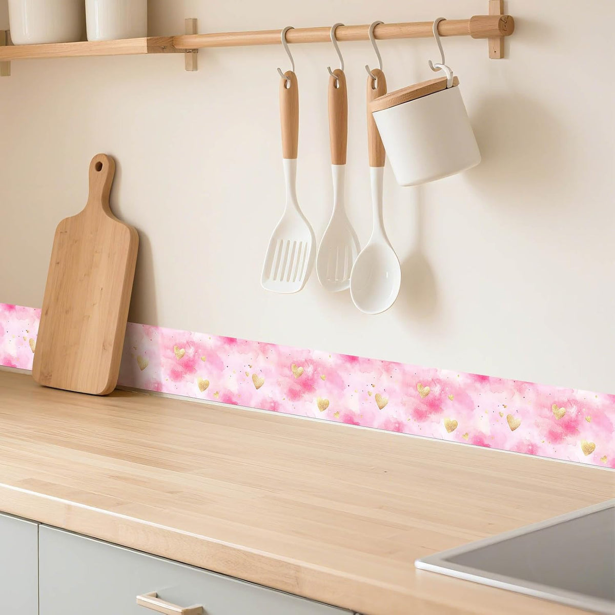 Wallpaper Border Peel and Stick Wall Pink Watercolor Hearts 4x196 Inch
