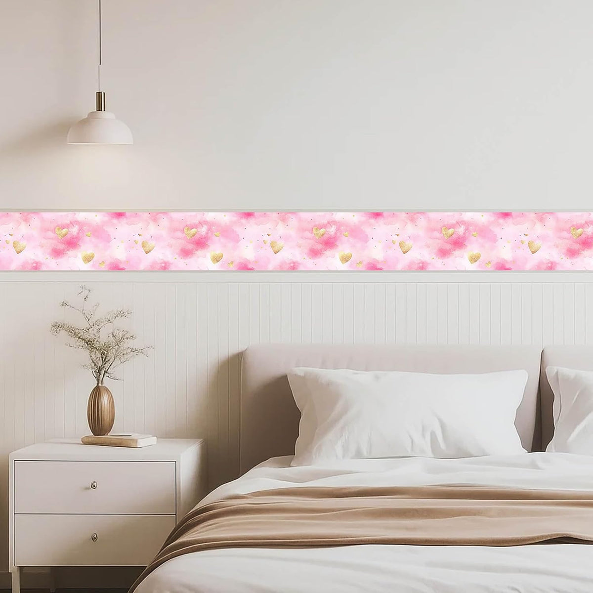 Wallpaper Border Peel and Stick Wall Pink Watercolor Hearts 4x196 Inch