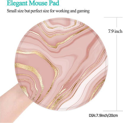 Mouse Pad, Non-Slip Rubber Base Mousepad with Stitched Edge, Gaming Round Mouse Pads, Waterproof Office Mouse Pad, Small Size 7.87 x 7.87 Inch (Pink Gold Marble)