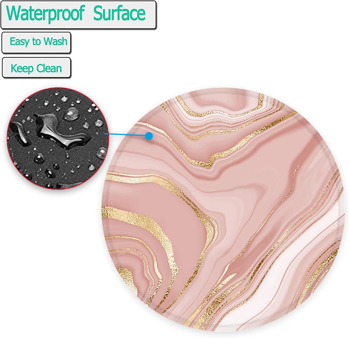 Mouse Pad, Non-Slip Rubber Base Mousepad with Stitched Edge, Gaming Round Mouse Pads, Waterproof Office Mouse Pad, Small Size 7.87 x 7.87 Inch (Pink Gold Marble)