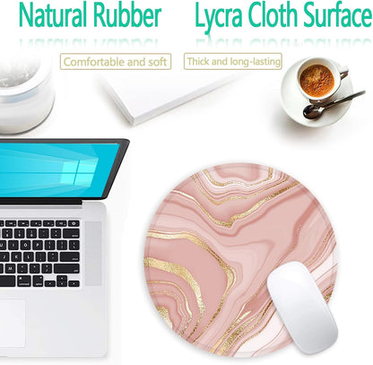 Mouse Pad, Non-Slip Rubber Base Mousepad with Stitched Edge, Gaming Round Mouse Pads, Waterproof Office Mouse Pad, Small Size 7.87 x 7.87 Inch (Pink Gold Marble)