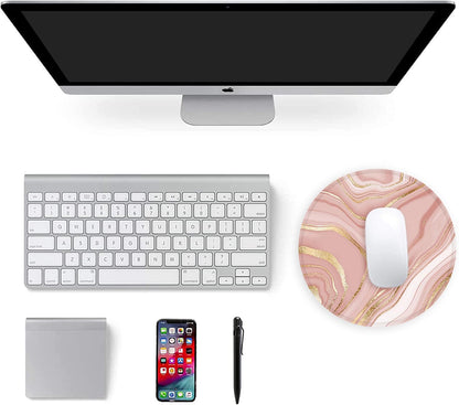 Mouse Pad, Non-Slip Rubber Base Mousepad with Stitched Edge, Gaming Round Mouse Pads, Waterproof Office Mouse Pad, Small Size 7.87 x 7.87 Inch (Pink Gold Marble)