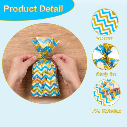 120 Pack Cellophane Treat Bags,10.63 x 5.12 Inch with 140 Pcs Twists