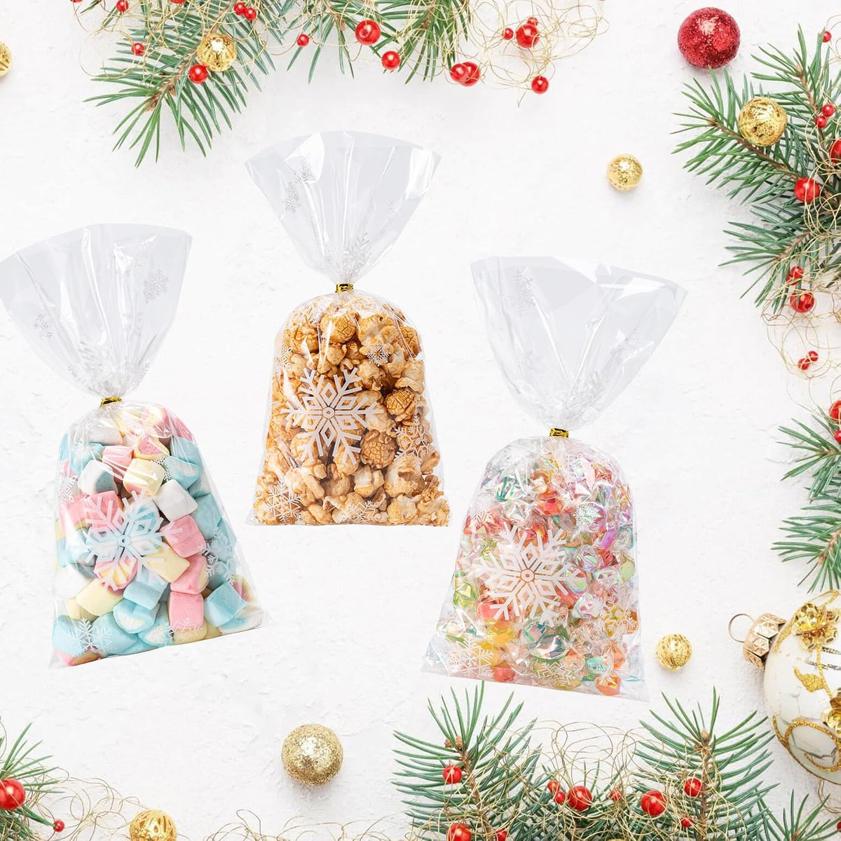 120 Pack Cellophane Treat Bags,10.63 x 5.12 Inch with 140 Pcs Twists
