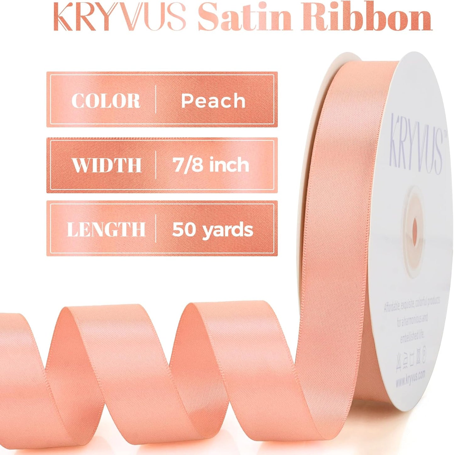 Peach Satin Ribbon, Double Faced 7/8 Inch X 50 Yards, Premium Satin Ribbon for Gift Wrapping, Crafts, Hair Bow Making, Sewing, Flower Bouquet, Wedding Party Decor